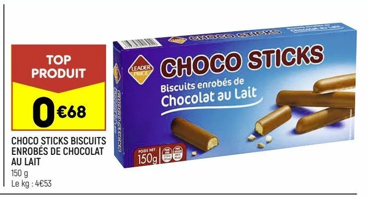 choco sticks biscuits enrobés de chocolat au lait
