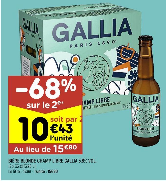 BIÈRE BLONDE CHAMP LIBRE GALLIA 5,8% VOL.