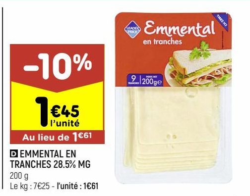 EMMENTAL EN TRANCHES 28.5% MG