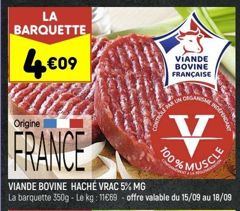 VIANDE BOVINE HACHÉ VRAC 5% MG