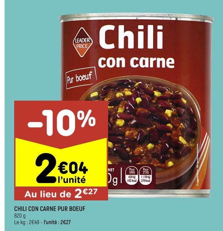 CHILI CON CARNE PUR BOEUF