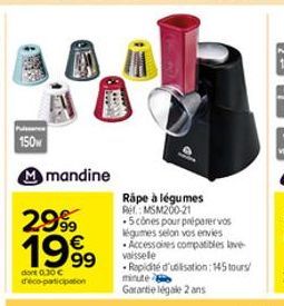 150  Press  AEG  NA  Mmandine  2999  1999  dort 0,30 € déco-participation  Rape à légumes Ref: MSM200-21  -5 cônes pour préparer vos légumes selon vos envies Accessoires compatibles lave-vaisselle  Ra