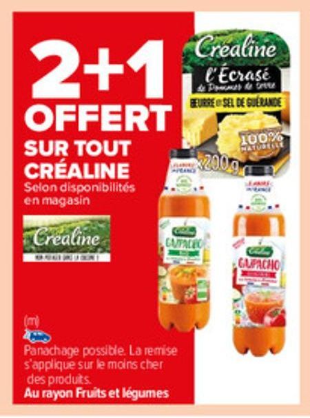 2+1 offert sur tout crealine