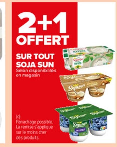 2+1 offert sur tout soja sun