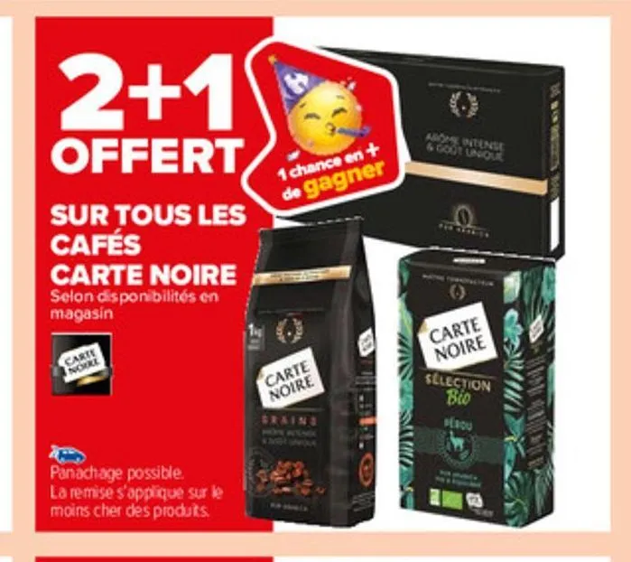 2+1 offert sur tous les cafes carte noire