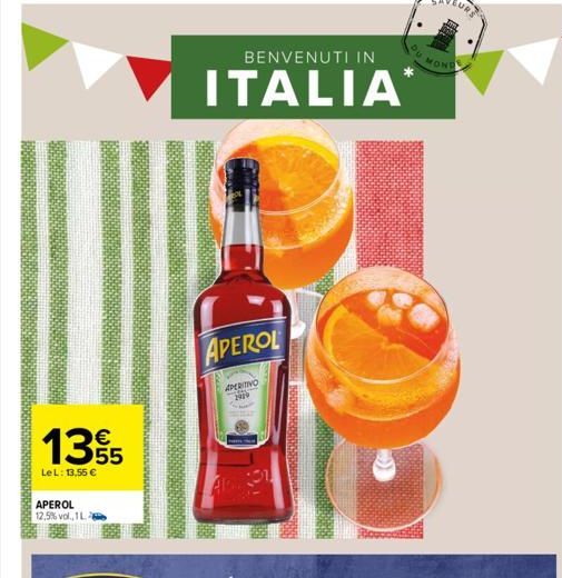 135  55  LeL: 13,55 €  APEROL 12,5% vol., 1 L  BENVENUTI IN  ITALIA  APEROL  APERINO 2919  A 331  DE 