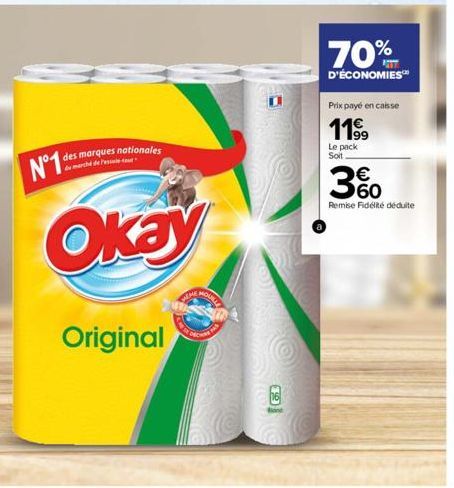 N°1 de  des marques nationales marché de Pessler  Okay  Original  MOULLE  HASSA  WEME  SED  CHAPA  70%  D'ÉCONOMIES™  Prix payé en caisse  11⁹9  Le pack Soit  360  €  Remise Fidélité déduite 