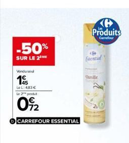 -50%  SUR LE 2 ME  Vendu seul  195  Le L:483 €  Le 2 produt  092  CARREFOUR ESSENTIAL  B  Produits  Carrefour  fsential  Shanille  