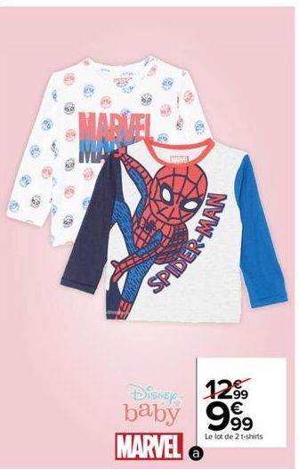 38  C  MARKEL  SPIDER  Disney  1299 baby 999 €  Le lot de 2 t-shirts  MARVEL 