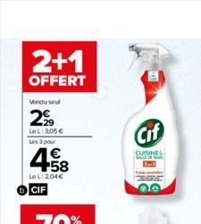 2+1  OFFERT  Vendu seul  29  Le L: 305 €  Les 3 pour  458  Le L:204€ CIF  Cif  CUISINES  