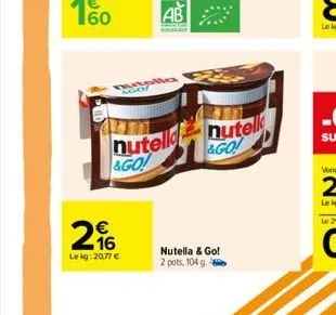 60  n  296  lekg: 20,77 €  mutolla ngo  nutelle  &go!  nutella & go! 2 pots, 104 g. -  nutell &go! 