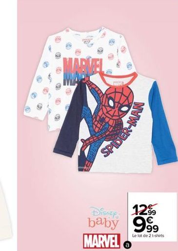 38  3  MARKEL  SPIDER  Disney  1299 baby 999 €  Le lot de 2 t-shirts  MARVEL 