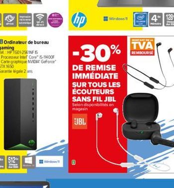 afra  BOrdinateur de bureau gaming Re: HPTG01-2561NF 15 Processeur Intel Core™ 5-11400F Carte graphique NVIDIA GeForce GTX 1650  Garantie légale 2 ans  Windows 1  hp  -30%  DE REMISE IMMÉDIATE  Window