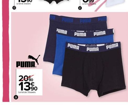 PUMA.  20%  13%  Le lot de 3 boxers  DA PUMA  JUMA  PUMA  PUMA  PUMA  PUMA  PUMA  PUMA 