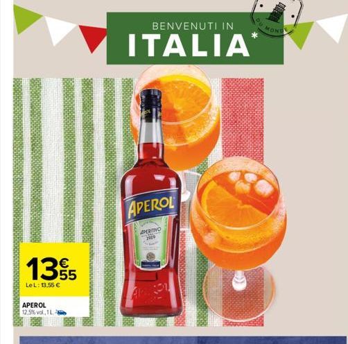 135  55  LeL: 13,55 €  APEROL 12,5% vol., 1 L  BENVENUTI IN  ITALIA  APEROL  APERINO 2919  A 331  DE 