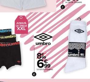 O  umbro  899⁹9  6.⁹99  Le lot de 6 paires  umbro 