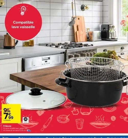 999  compatible lave vaisselle  19⁹9  la mouse  friteuse  en acer email avec parier o  et couvercle en verre 26 cm  swin  35.53 