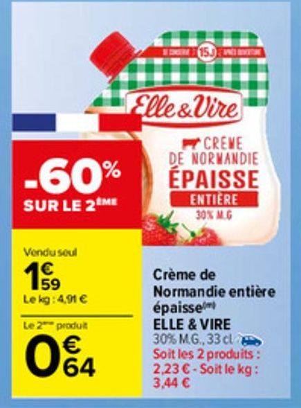 crème de Normandie entiere epaisse Elle & Vire