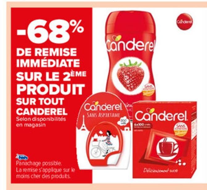 -68% de remise immediate sur le 2eme produit sur tout canderel