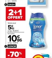 2+1  OFFERT  Vendu seul  53  Le kg: 35,26 € Les 3 pour  10%  Le kg: 23,51 € LENOR  Lenor 