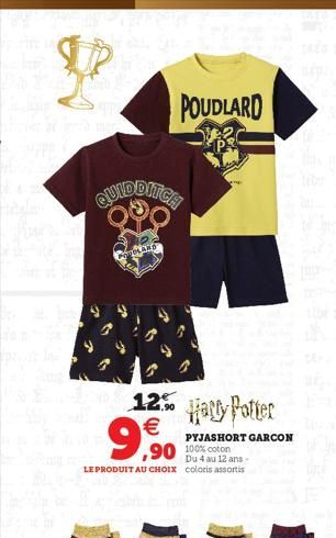 QUIDDITCH  NEOLAND  POUDLARD  12% €  9,90 PYJASHOR  Du 4 au 12 ans. LE PRODUIT AU CHOIX coloris assortis  Harry Potter  PYJASHORT GARCON  