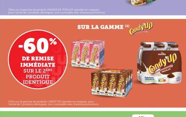 -60%  DE REMISE IMMÉDIATE SUR LE 2ÈME  Ottre sur la gamme de produits PANIER DE YOPLAIT signalée en magasin, pour l'achat de 3 produits identiques, non cumulable avec d'autres promotions  PRODUIT IDEN