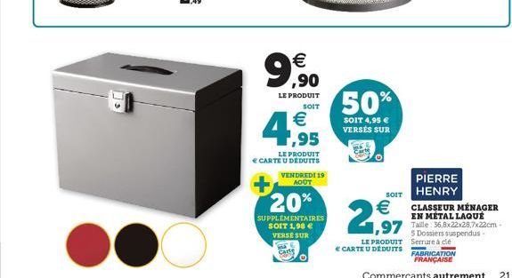 9,90  €  LE PRODUIT SOIT  4,95  LE PRODUIT CARTE U DEDUITS VENDREDI 19 AOUT  20%  SUPPLÉMENTAIRES SOIT 1,98 €  VERSE SUR  50%  SOIT 4,95 € VERSÉS SUR  SOIT  2,97  LE PRODUIT € CARTE U DÉDUITS  PIERRE 