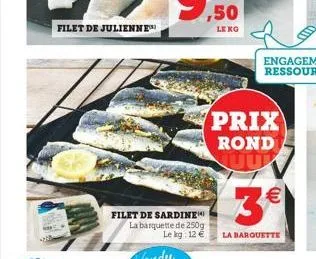 filet de sardine la barquette de 250g le kg: 12 €  prix rond  3€  la barquette 