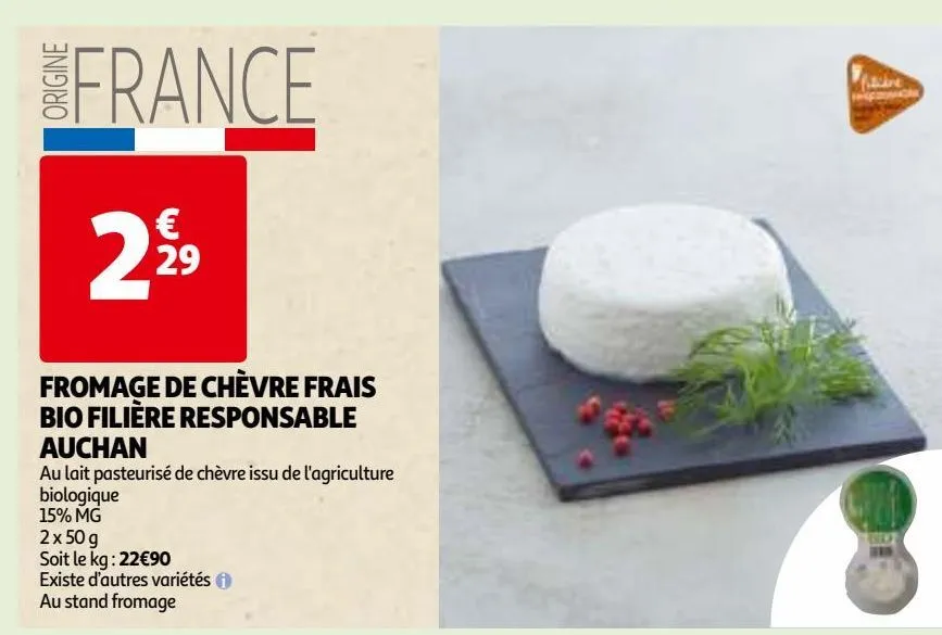 fromage de chèvre frais bio filière responsable auchan