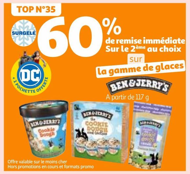 60% de remise immédiate Sur le 2ème au choix sur la gamme de glaces 