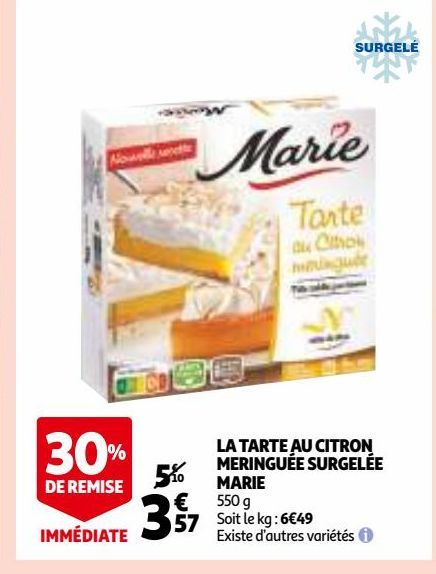 LA TARTE AU CITRON MERINGUÉE SURGELÉE MARIE 