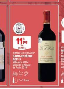 MEDANIE  ARGENT  1199  d  陈列着细店  CHATEAU LEO DE PRADES  SAINT-ESTEPHE  ADPO  Millésime 2017. Médaille d'Argent de Paris 2019.  7 à 10 ans  www  La de Prade  HOTE 