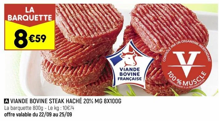 viande bovine steak haché 20% mg 8x100g