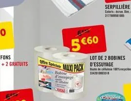 offre speciale  5€60  bobine d'essuyage a offskine  lot de 2 bobines d'essuyage  maxi pack e delle 100recyclé  3342010003518  d'argent 