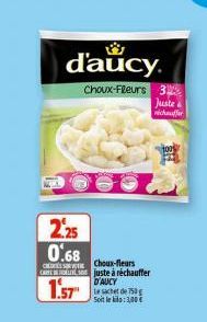 d'aucy.  Choux-Fleurs 3  2,25 0.68  Ca CARE  1.57"  Choux-fleurs juste à réchauffer D'AUCY  Soit le : 3,00 €  Juste &  