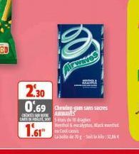 Tirwaves  CARS SO 5 de dage  1.61  g  2.30  0.69 Chening gum sans sucres  ARAVES  Menthol & eucalyptons Back Coolca  La boits de 70 g-Seit lako:52.36 € 