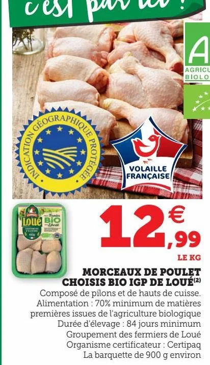 morceaux de poulet choisis bio igp de loue