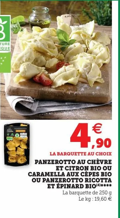 panzerotto au chevre et citron bio ou caramella aux cepes bio ou panzerotto ricotta et epinard bio