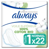 serviettes hygieniques ou protege lingeries always coton bio ou tampons tampax compak