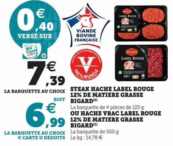 steak hachee label rouge 12% de matiere grasse bigard