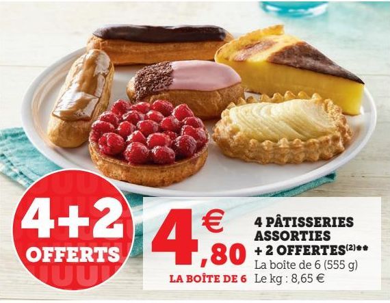 4 PATISSERIES ASSORTIES + 2 OFFERTES