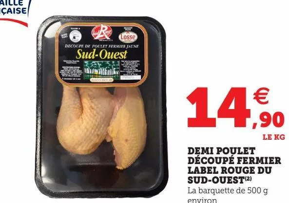 demi poulet decoupe fermier label rouge du sud-ouest