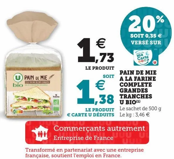 pain de mie a la farine complete grandes tranches u bio