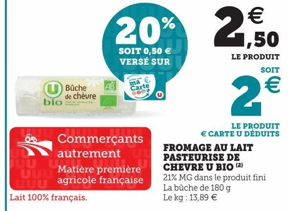 fromage au lait pasteurise de chevre u bio