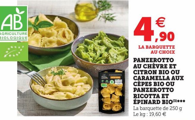 PANZEROTTO AU CHÈVRE ET CITRON BIO OU CARAMELLA AUX CÈPES BIO OU PANZEROTTO RICOTTA ET ÉPINARD BIO(3)***