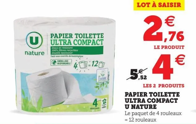 papier toilette ultra compact u nature 