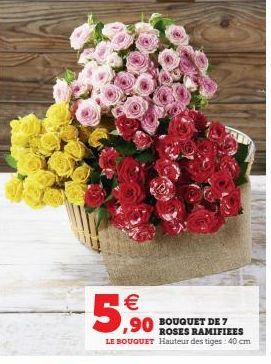 €  5,900  ,90 BOUQUET DE 7  ROSES RAMIFIEES LE BOUQUET Hauteur des tiges: 40 cm 