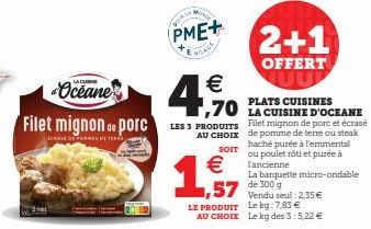 Oceane  4.€ 0 70 OCEANE  PLATS CUISINES  Filet mignon de porc LES 3 PRODUITS Filet mignon de porc et écrasé  AU de terre ou  CRASE DE FEMMES DE TERR  POUR  PME+  SOIT  €  1,57  Vendu seul: 2,35 €  LE 