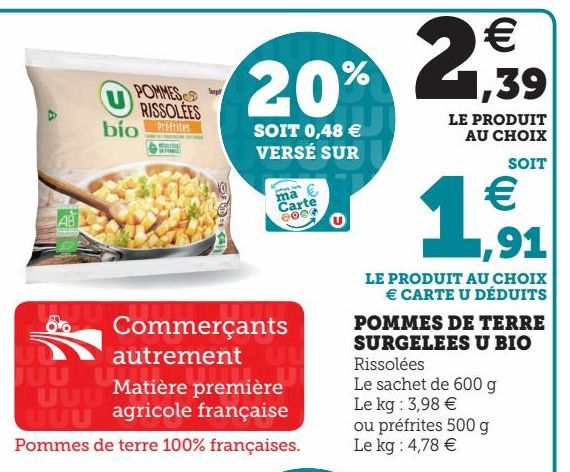 POMMES DE TERRE SURGELEES U BIO