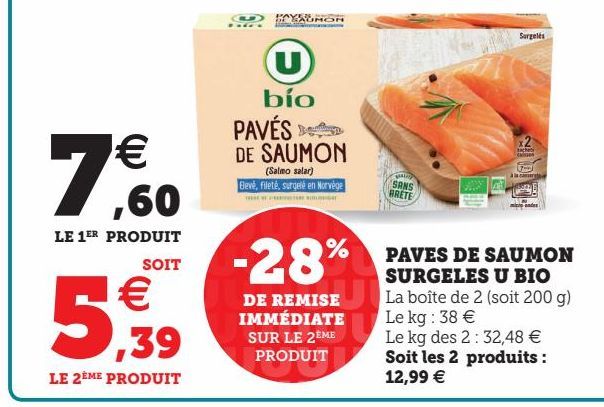 PAVES DE SAUMON SURGELES U BIO